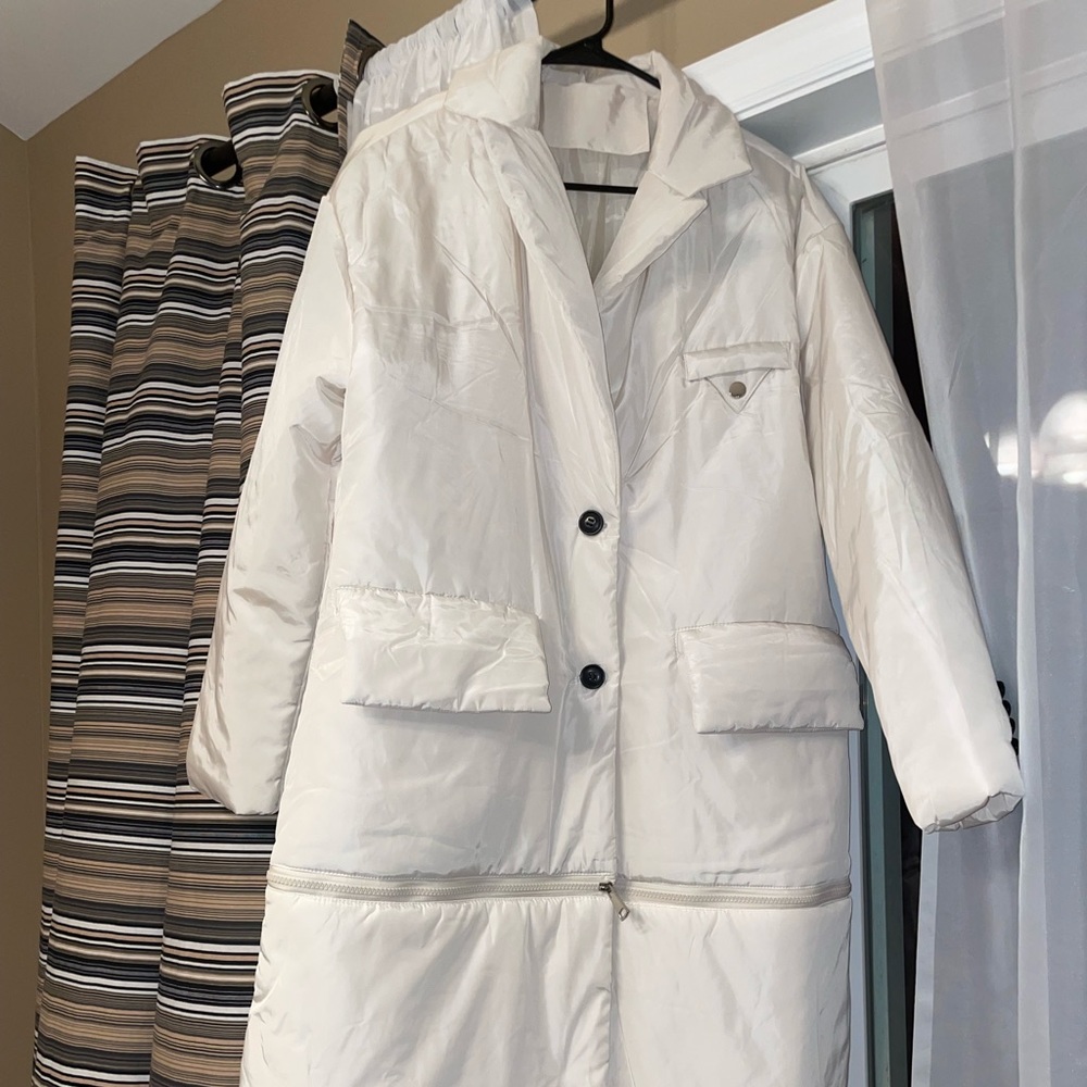 Off White Hooded Puffer Adjustable length Jacket